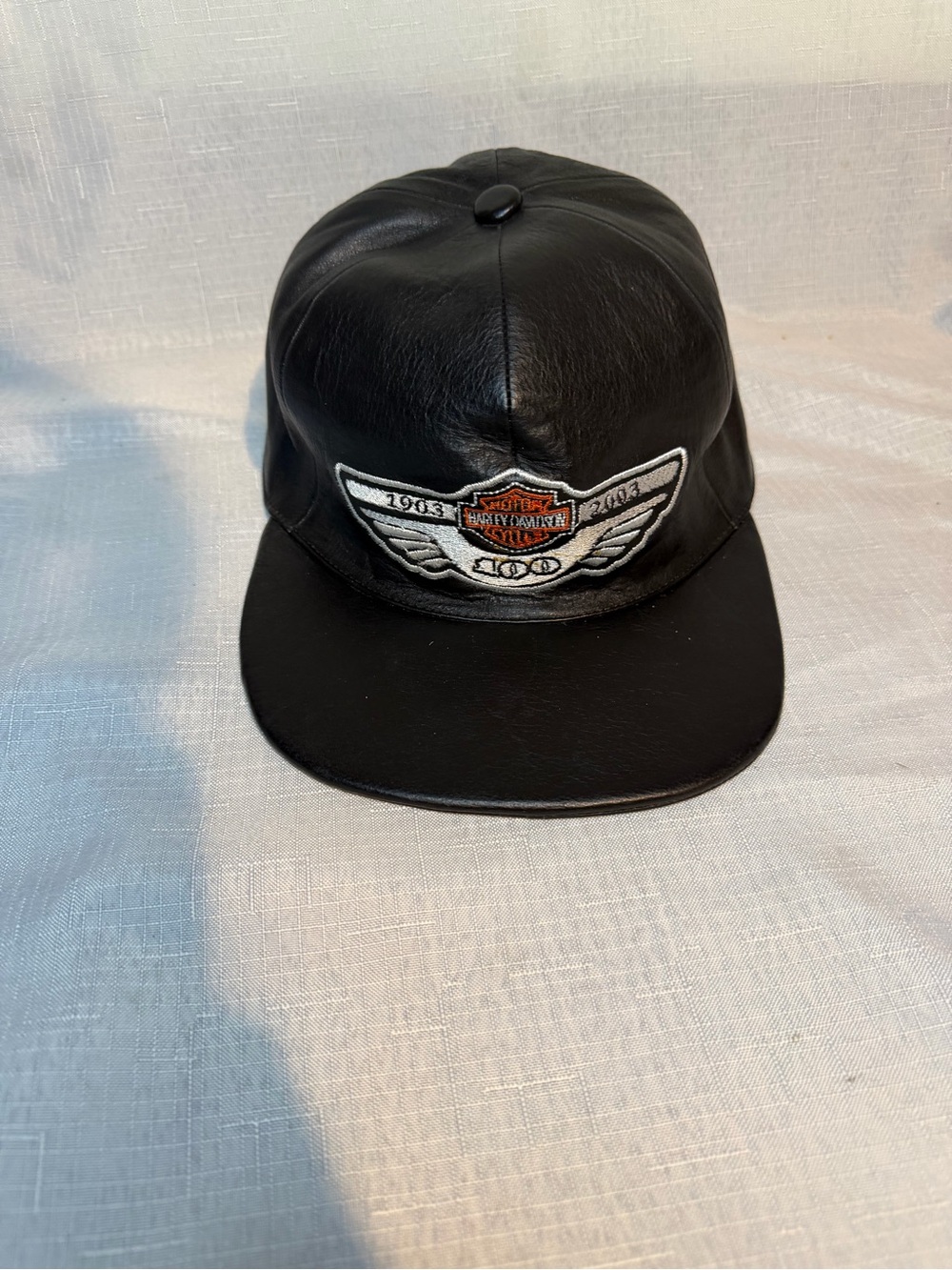 Harley-Davidson Black Leather Cap with Winged 100th Anniversary Patch
